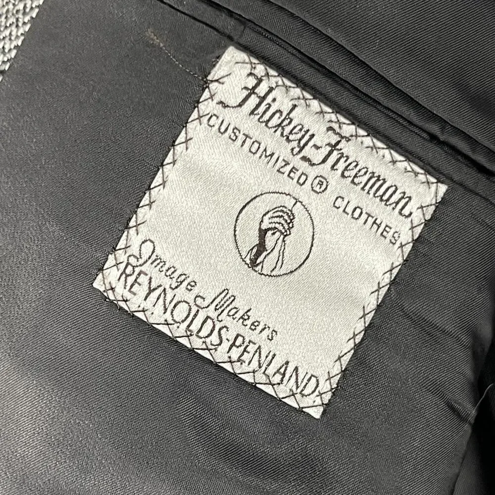 Hickey Freeman Silk Blazer Sport Coat Mens 42L Gray‎ Tweed Herringbone Boardroom